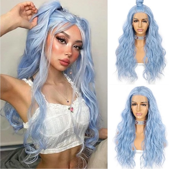 22” BLUE WAVY Lace Front Wig NEW